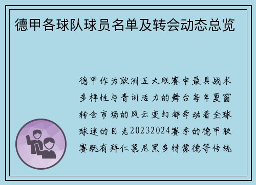 德甲各球队球员名单及转会动态总览